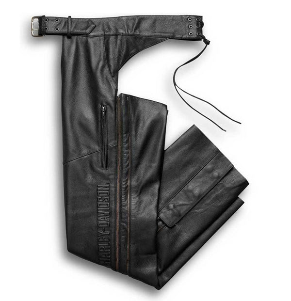 NEW Mens Genuine Harley Deluxe Midweight Leather Chaps Black 3XL  98100-16VM/222L