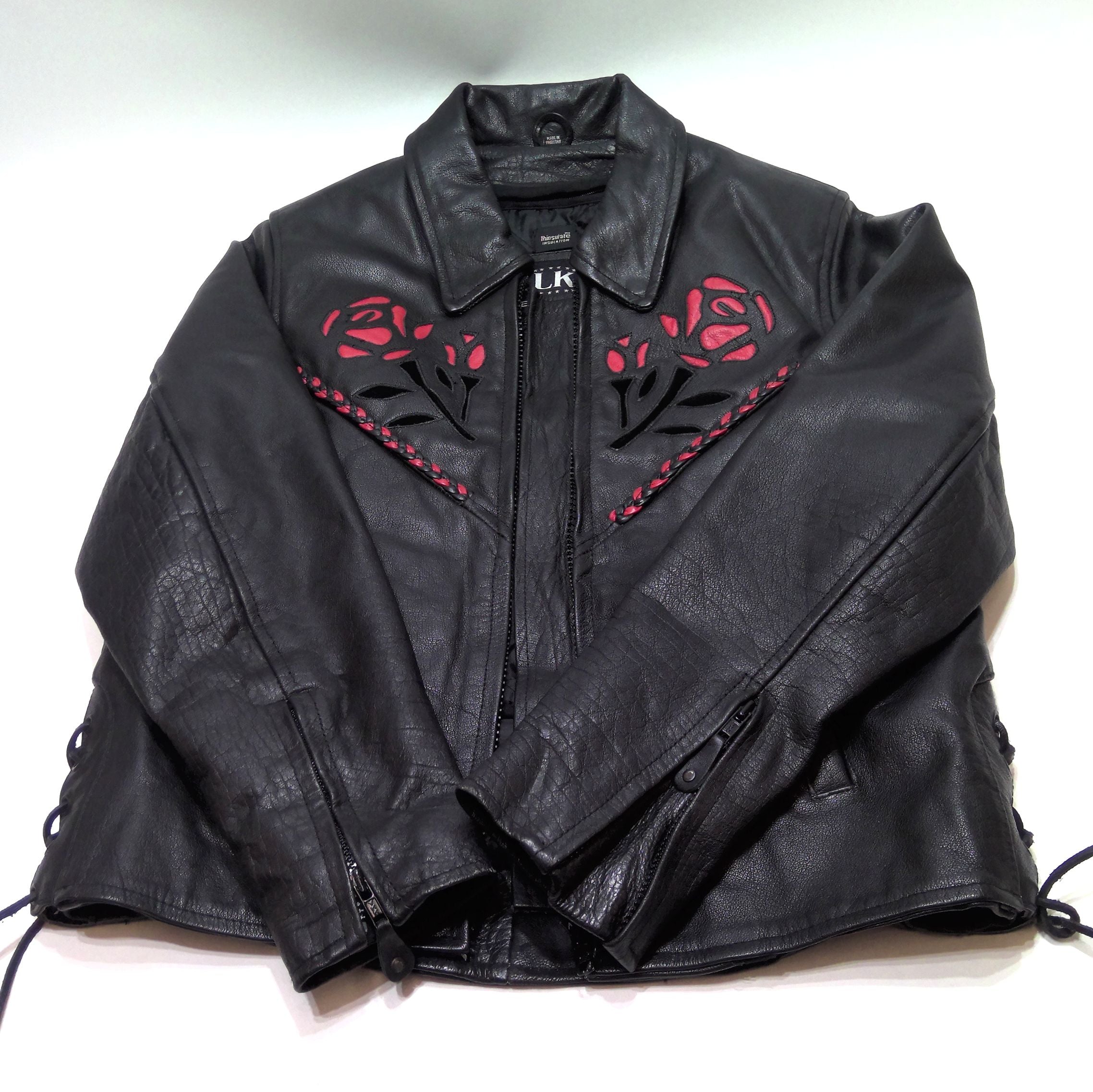 Womans Leather King Red Roses Leather Jacket Medium