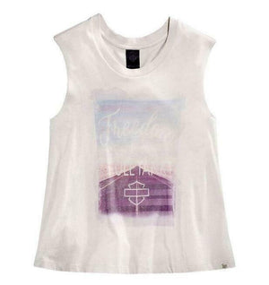 NEW Harley-Davidson Womens Raw-Edge Freedom Sleeveless Tee White M 96011-16VW-M