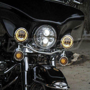 XKGLOW 4.5" Driving passing Aux LED Lights Amber Halo Black Harley Touring