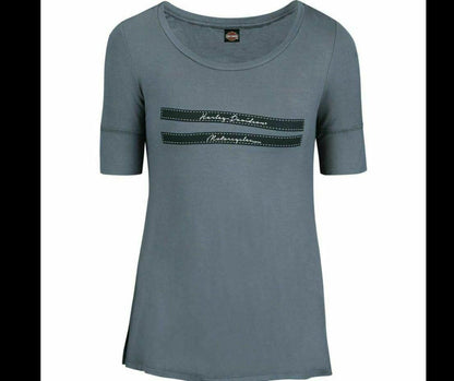 NEW Genuine Harley Womens Stitched 1/2 Sleeve Scoop Neck Shirt Smoke Gray Small