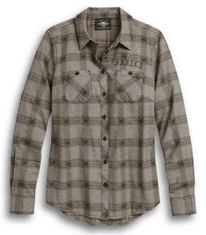 New Harley Women's Genuine Winged Logo Plaid Long Sleeve Shirt XS 96314-20VW