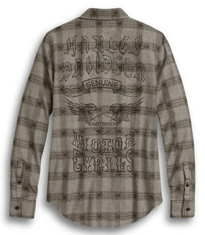 New Harley Women's Genuine Winged Logo Plaid Long Sleeve Shirt XS 96314-20VW