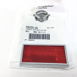 New Genuine HARLEY 1991-2008 3" x 1 1/2" Chrome FRAMED RED REFLECTOR 59255-91