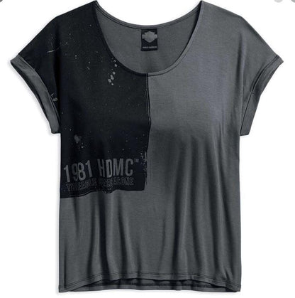 NEW Harley Womens Colorblocked Grey Black XS Medium T-shirt Tee shirt