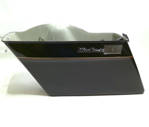 NOS Harley Saddlebag Bottom Left hand, Vivid Black with Pin Stripe PN 90867-90VK