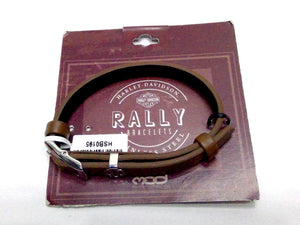 NEW Genuine Harley Jewelry Brown Leather Rally Bracelet Stainless Steel HSB0195