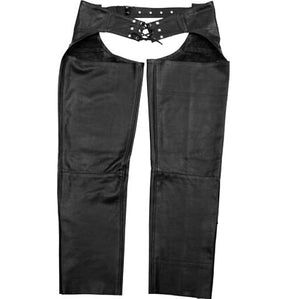 Black Brand Mens Black Leather Belted Chaps Medium