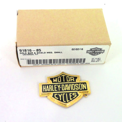 NOS Genuine Harley Small Gold Bar & Shield Medallion Emblem 91816-85