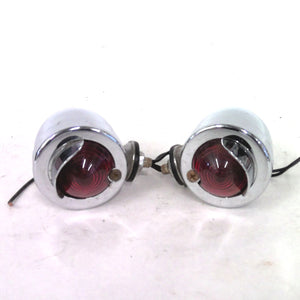 Vintage Chrome Bullet Dual Filament Red Rear Tail Light With Visor Harley