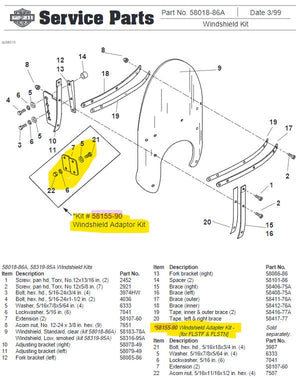 NOS Genuine Harley Fat Boy Windshield Bracket Kit 58155-90