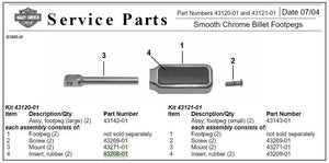 NOS Genuine Harley Smooth Chrome Billet Footpeg Rubber Insert 43208-01