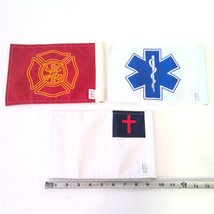 Lot Of 3 6" x 9" Motorcycle Flags Star Of Life, Fire Fighter, Christian Cross