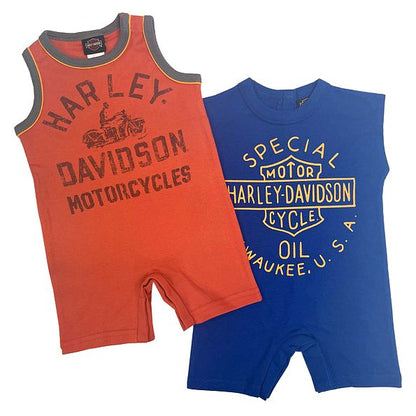 NEW Boys Harley-Davidson Blue/Orange Sleeveless Romper Set Size 9/12M 3062235