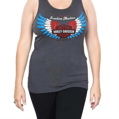 NEW Women Harley-Davidson Patriotic Wings Scoop Neck Gray Tank Medium HT4697GRY