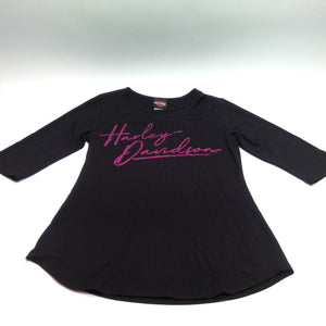 NEW Women Harley-Davidson Pink Embellished Script Shirt Small HT4647BLK