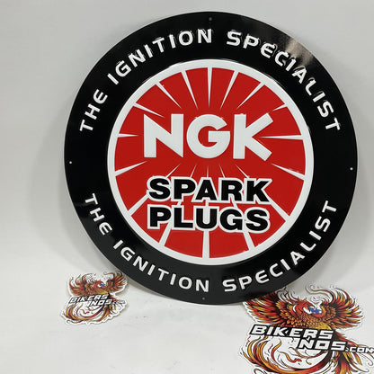 NGK Spark Plugs 17.5" Harley Biker Hot Rod Man Cave Dealer display Metal sign