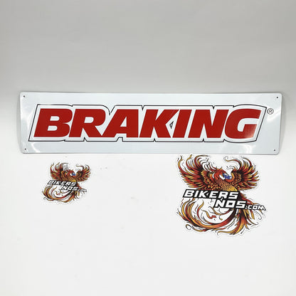 BRAKING  23" X 5"  Harley Biker Hot Rod Man Cave Dealer display Metal sign