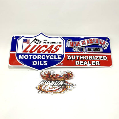 Lucas 23" X 9" Harley Biker Hot Rod Man Cave Dealer display Metal sign