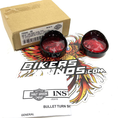 NOS Genuine Harley Sportster Softail Red Lens Black Bullet Trim 73344-09