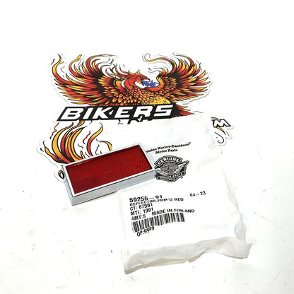 Genuine New HARLEY 1991-2008 3" x 1 1/2" Chrome FRAMED RED REFLECTOR 59255-91
