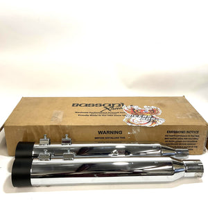 Bassani Xhaust DNT Straight Can Mufflers Touring M8 Chrome W/Blk Cap 1F73DNT5