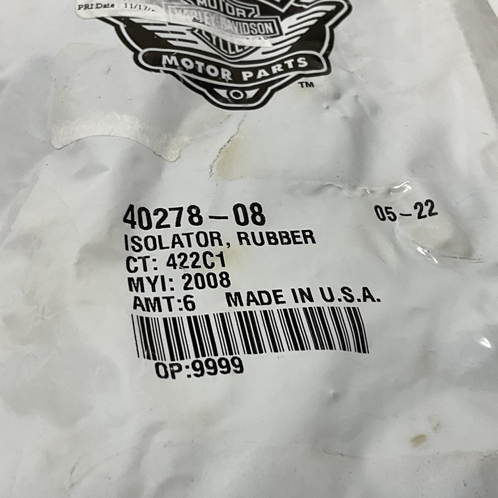 NEW Genuine Harley 2009 Up Trike Set of 6 ISOLATOR RUBBER 40278-08