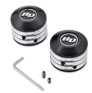 NEW Genuine Harley 2008up Defiance Front Axle Nut Covers Black Cut 43000064