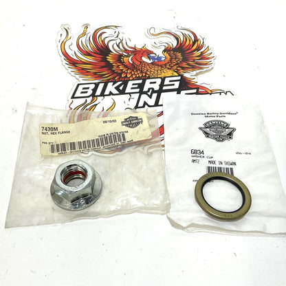 NOS Genuine Harley 2002-2004 V-Rod Pivot Shaft Nut & Cup Washer Seal 7430M 6834
