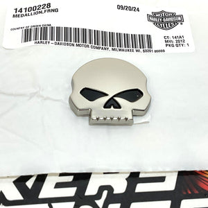 NEW Genuine Harley Willie G Antique Nickel Skull Fairing Medallion 1.5" 14100228
