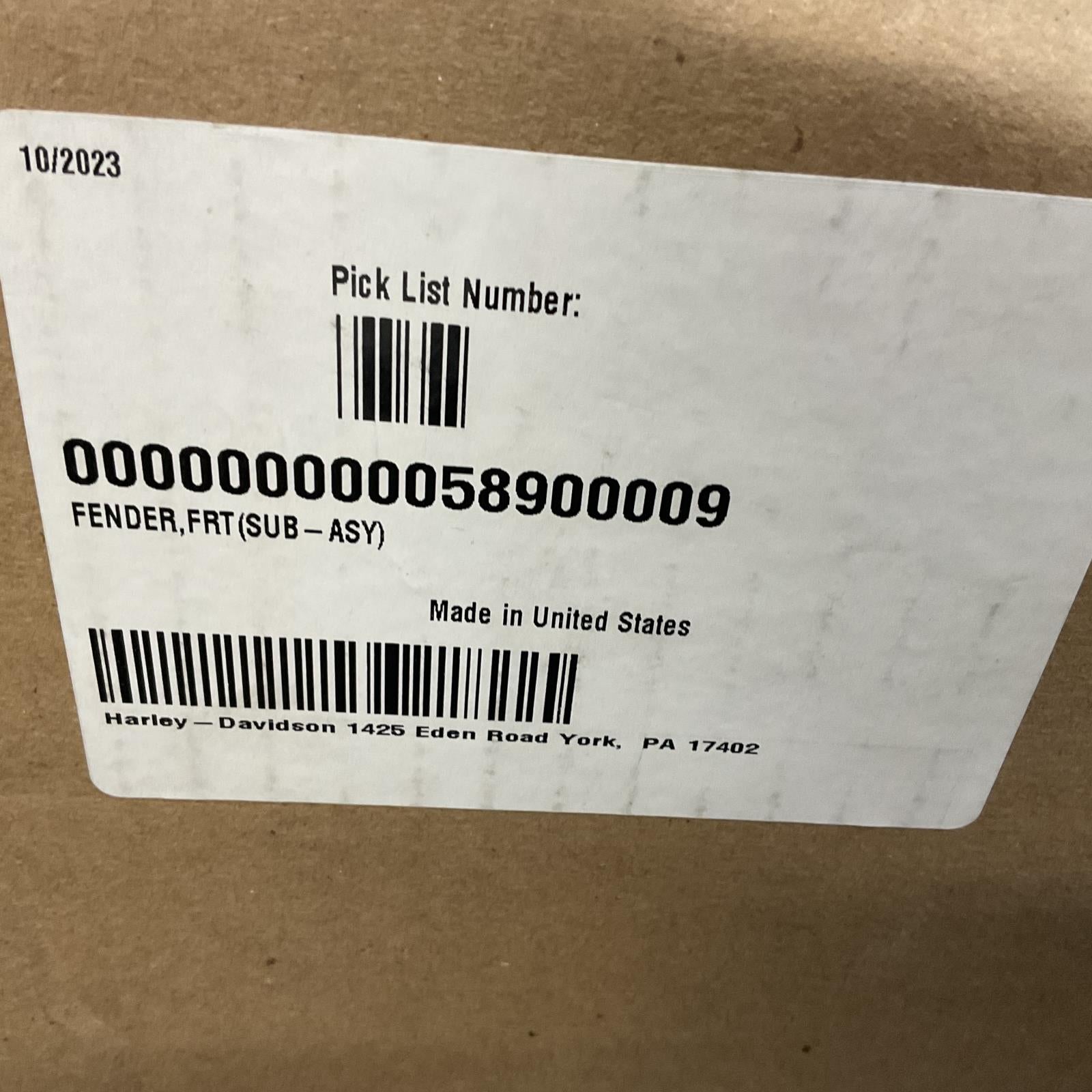 NOS Genuine Harley 2014 Up Touring Trike Primer Front Fender 58900009