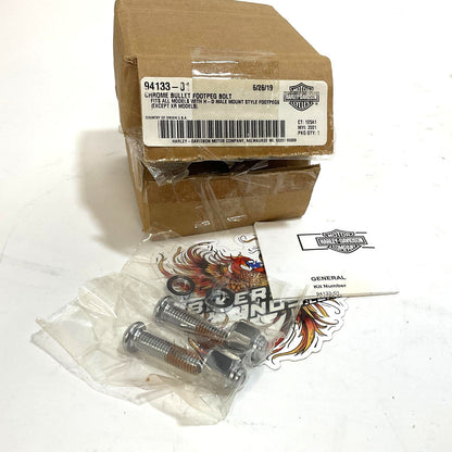NEW Genuine Harley Chrome Bullet Tip Footpeg Bolt Kit 94133-01
