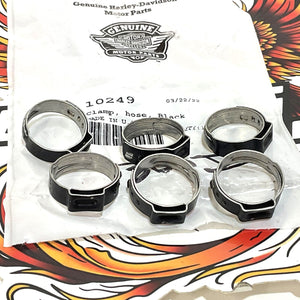 NOS Genuine Harley 1999-2006 Touring 6pc Black Hose Clamps 10249