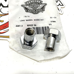 NOS Genuine Harley Chrome 2pc Long Barrel 3/8-16 Acorn Nuts 7670