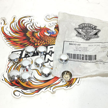 NOS Genuine Harley 10pc Chrome 3/8 Hex Head Bolt Cover 94290-03