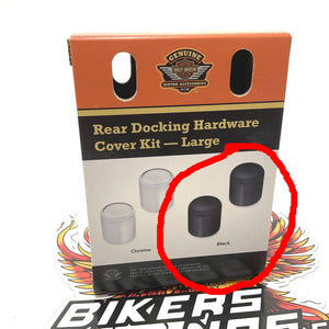NEW Genuine Harley Large BLACK 2 pack Rear Docking Hardware Cover Kit 48223-10
