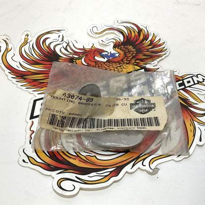NOS Genuine Harley Chrome Caliper Rotor Cover Right Mount Bracket 43074-89