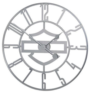 Genuine Harley Silhouette Bar&Shield Open Face Metal Wall Clock Silver HDX-99214