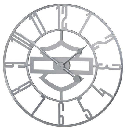 Genuine Harley Silhouette Bar&Shield Open Face Metal Wall Clock Silver HDX-99214