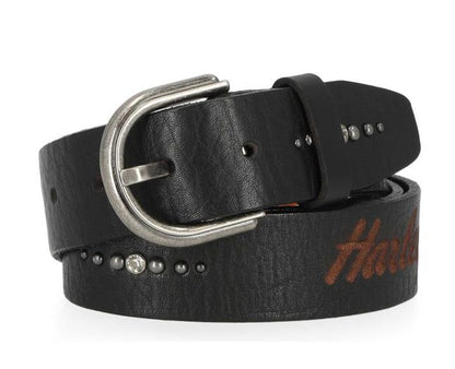 NEW Harley Womens Medium Laser Etched Logo Bling Leather Belt Black BMW017/08M
