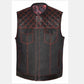 Unik International Mens Size Large Denim Leather Vest Red Stitching 6678-LG
