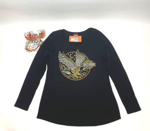NEW Harley Womens 1X Flying High Crew Long Sleeve Shirt Black HT4840BLK-1X