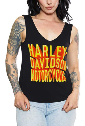 NEW Genuine Harley SZ 1X Women's Black Retro V-Neck Tank Top HT4821BLK-1X