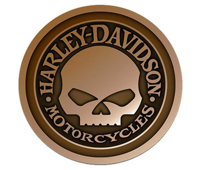 NEW Genuine Harley 3" Leather Willie G Skull Round Emblem Patch Brown 8015961