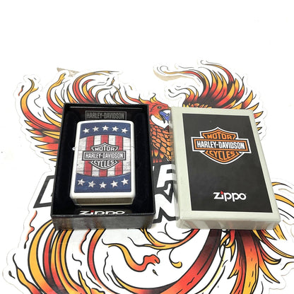 NEW Genuine Harley Zippo Lighter Matt White Bar & Shield Stars & Stripes 49841