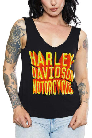 NEW Genuine Harley SZ XL Womens Embellished V-Neck Tank Top Black HT4821BLK-XL