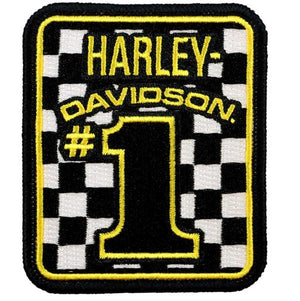 NEW Genuine Harley 3.5 " #1 Number One Emblem Checker Patch Yellow 682608016807
