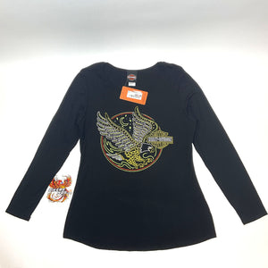 NEW Womens Harley SZ XL Flying High Long Sleeve Crew Neck Black HT4840BLK-XL