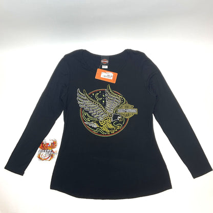 NEW Womens Harley SZ XL Flying High Long Sleeve Crew Neck Black HT4840BLK-XL