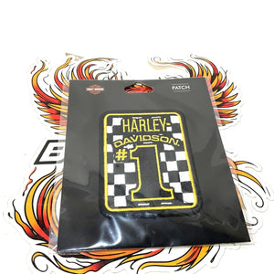 NEW Genuine Harley 3.5 " #1 Number One Emblem Checker Patch Yellow 682608016807